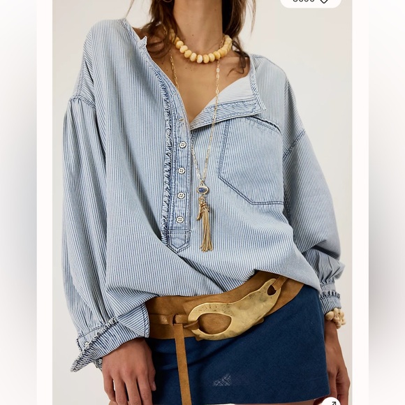 We The Free Tops - K23. New We The Free Denim Dreaming Railroad Stripe Henley Striped
